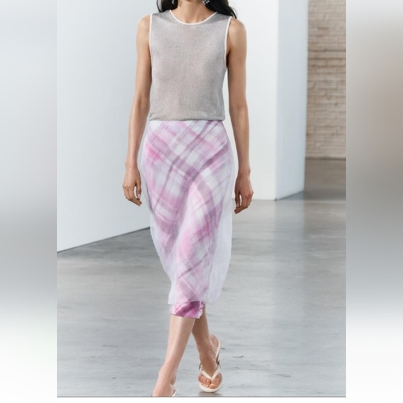 Zara Dresses & Skirts - Zara Plaid Organza Skirt Sz-L